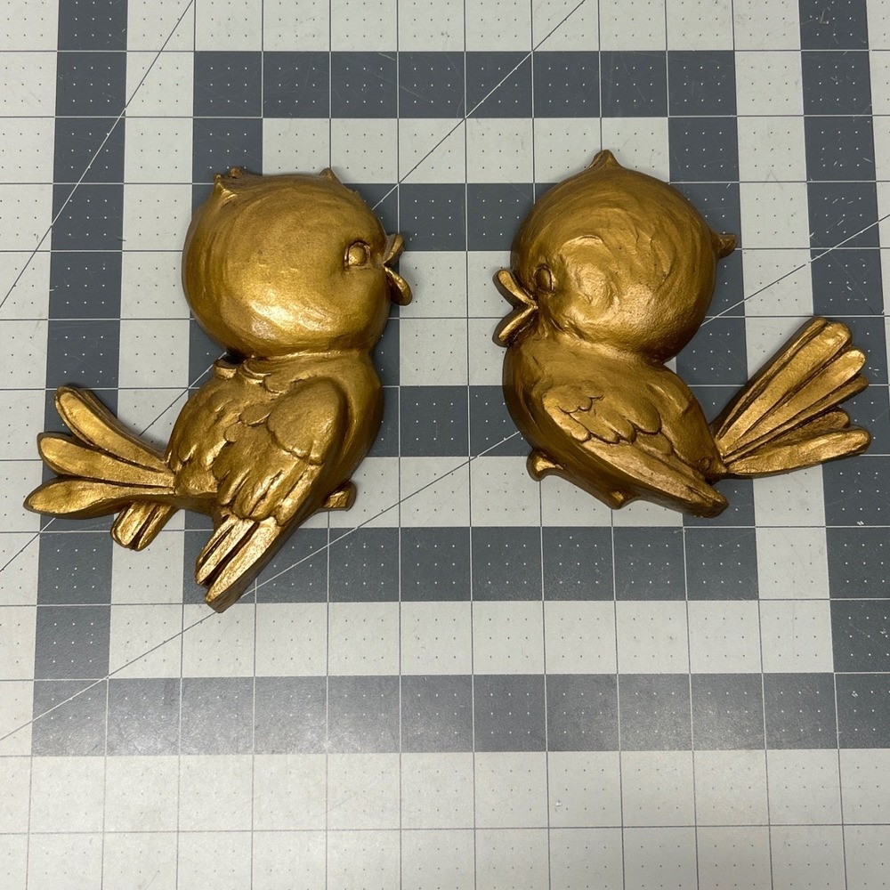 Vintage 1974 Bird Wall Art Plaque Set Gold Molded Plastic Universal Statuary